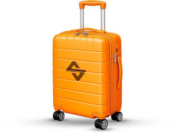 Mala de viagem laranja do Suprema Poker Tour